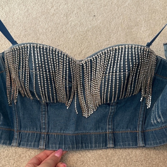 Denim and Silver Embellished Women's Top - Picture 1 of 3